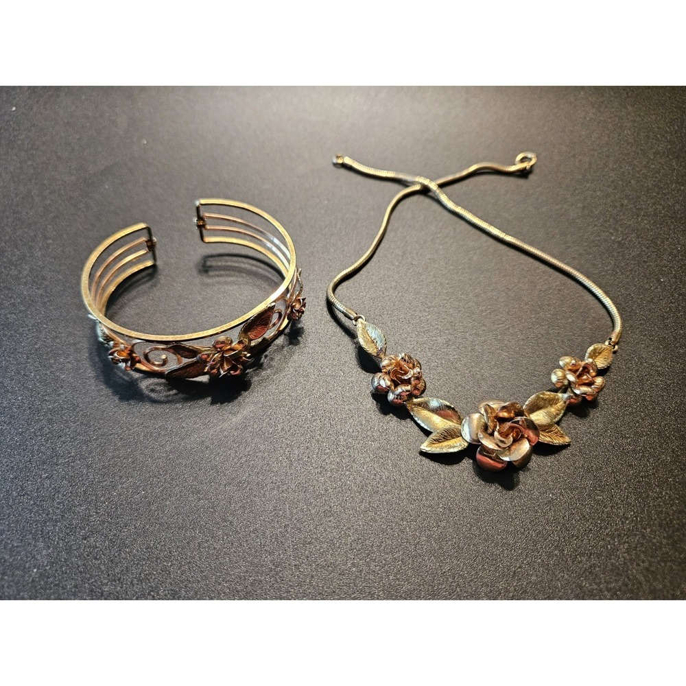 Vtg KREMENTZ Gold Filled Necklace, Cuff Bracelet & Screwback Earrings (594)